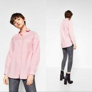 Zara pink striped button down shirt